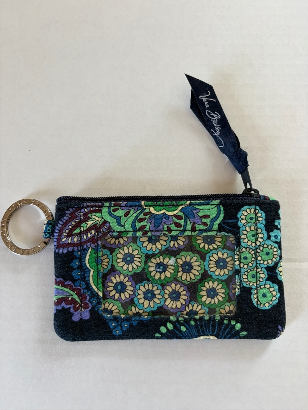 Vera Bradley Black Floral Pattern ID Zip Pouch with Keyring